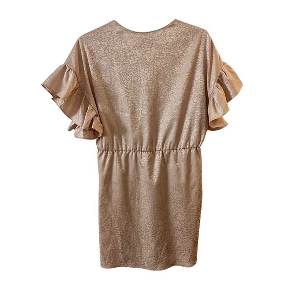 Saylor Brookey Jacquard Blush Pink Mini Ruffled Sleeves‎ Deep Dress V-Neck L NWT - Picture 14 of 16